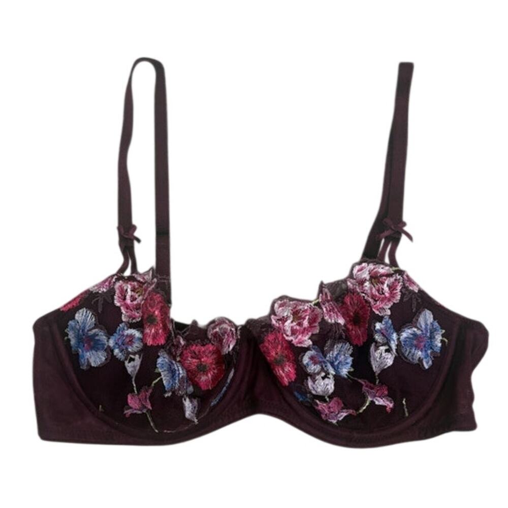 Victorias Secret Very Sexy Unlined Maroon Floral Embellished Bra Size 32A